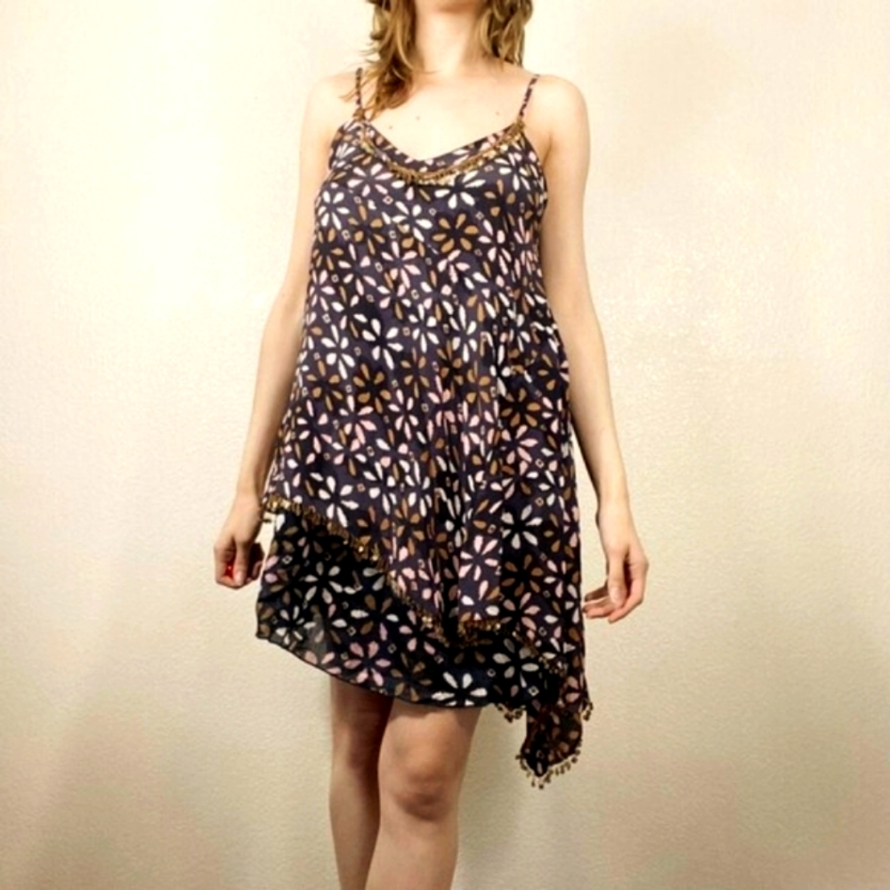 Bohemian Navy Floral Asymmetrical Slip Dress